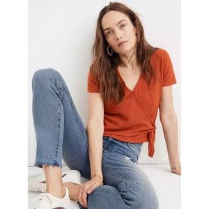 MADEWELL Orange Wrap-Tie Short Sleeve Top
